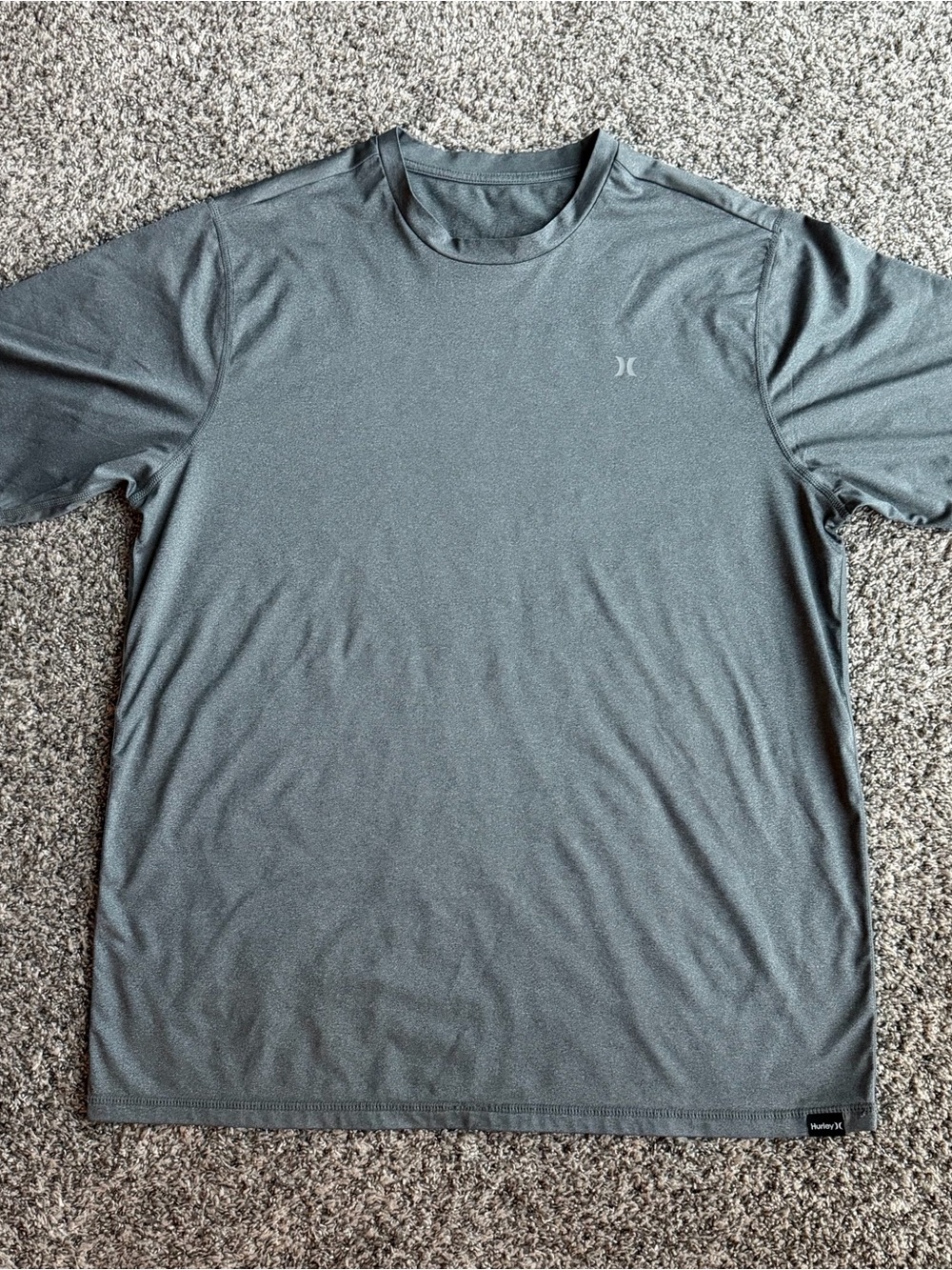 Hurley Mens Large Swim Surf Shirt Gray Quick Dry Short Sleeve Rash Guard